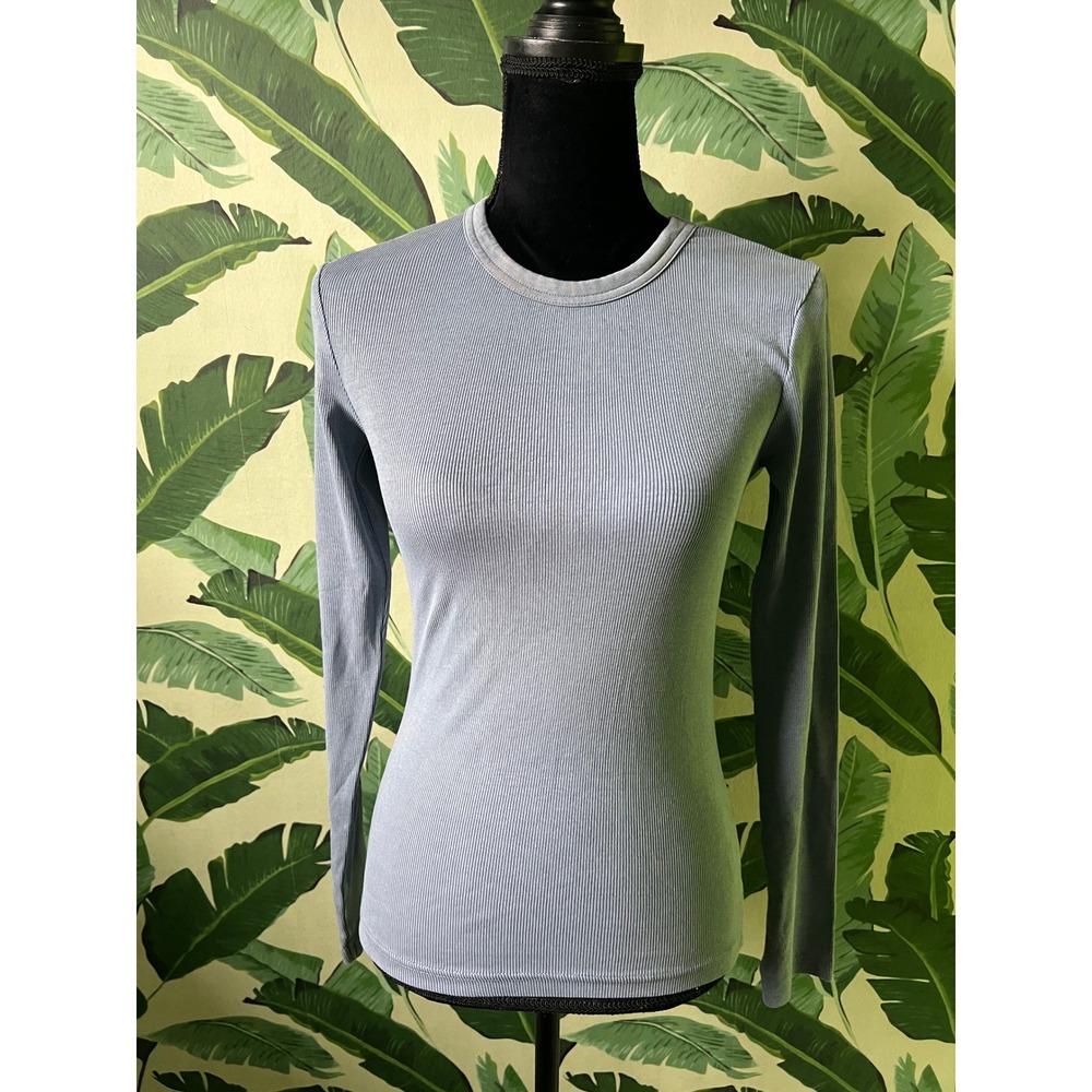Zara Ribbed Long Sleeve Top Crewneck Women Medium Blue NWT‎
